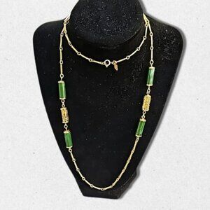 Vintage Sarah Coventry Necklace Cylinder Jade Bead Green/Gold Tone Women's OS